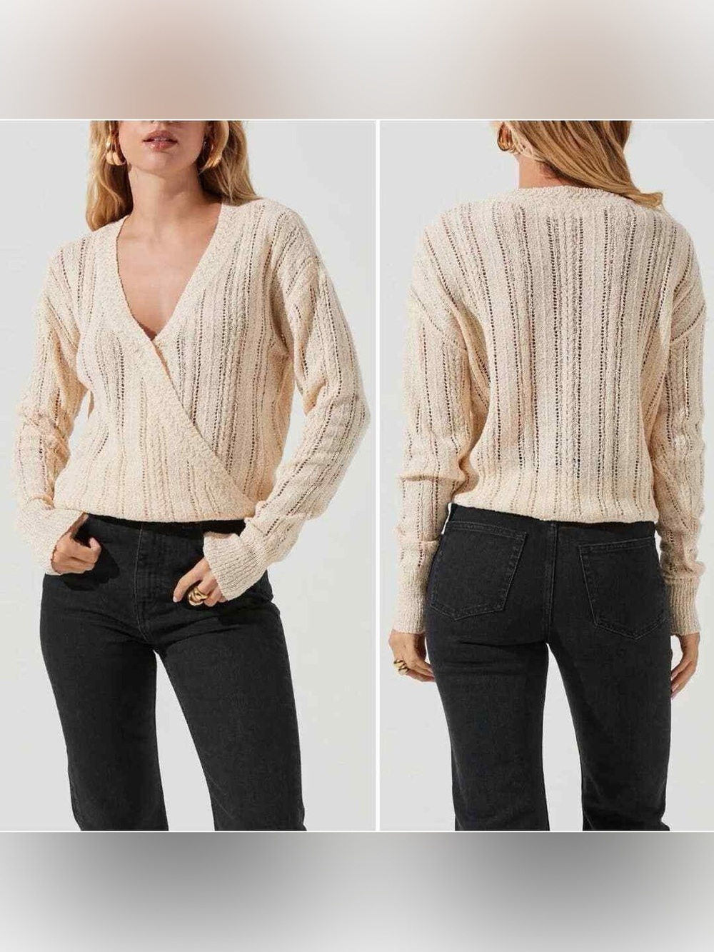ASTR the Label Pointelle Wrap Front Sweater
